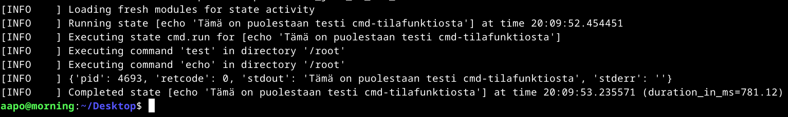 Epäonnistunut tulos cmd-tilafunktion ajamisesta