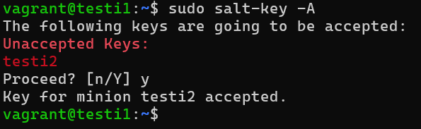 Minion-avaimen hyväksyminen master-koneella