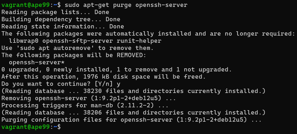 Openssh-serverin poistaminen