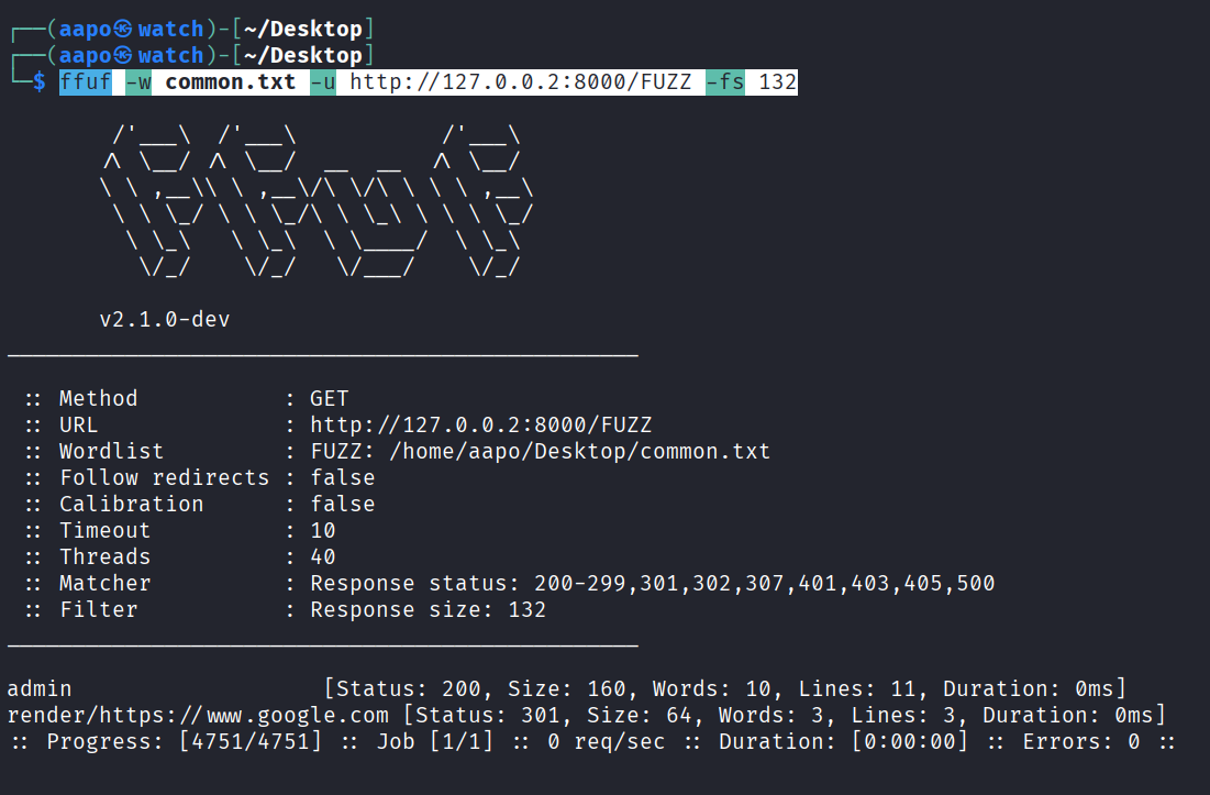 Osuma ffuf ohjelmalla