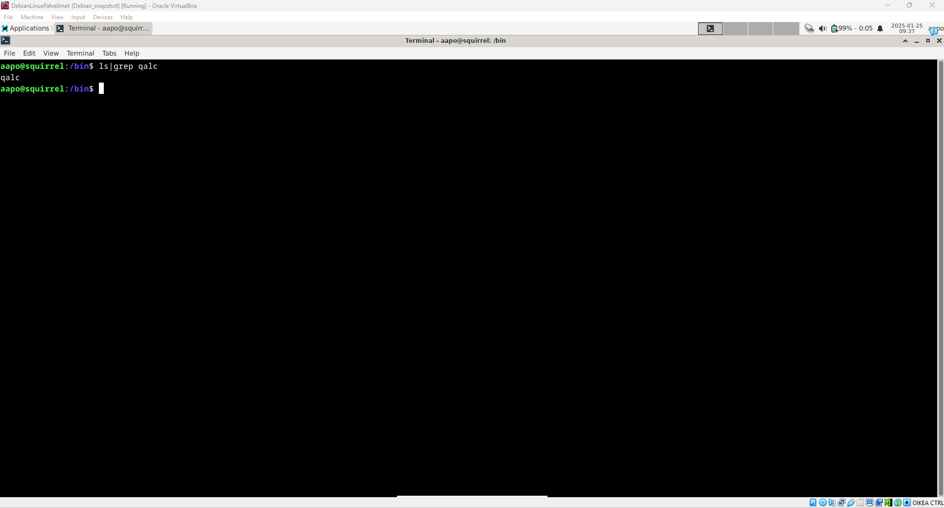 Kuva "ls grep qalc" komennosta
