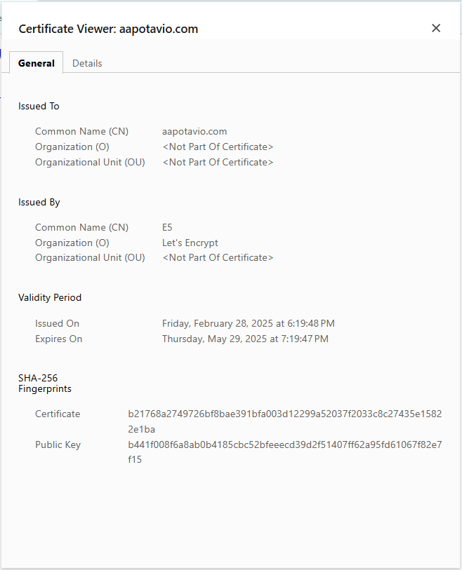 sertifikaatin tiedot