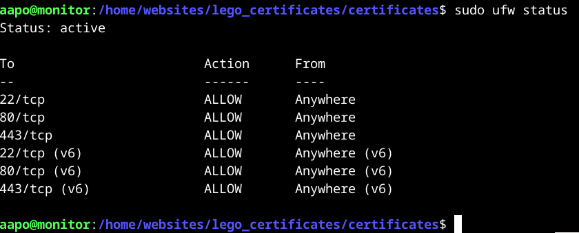 palomuurin tilan tarkastaminen